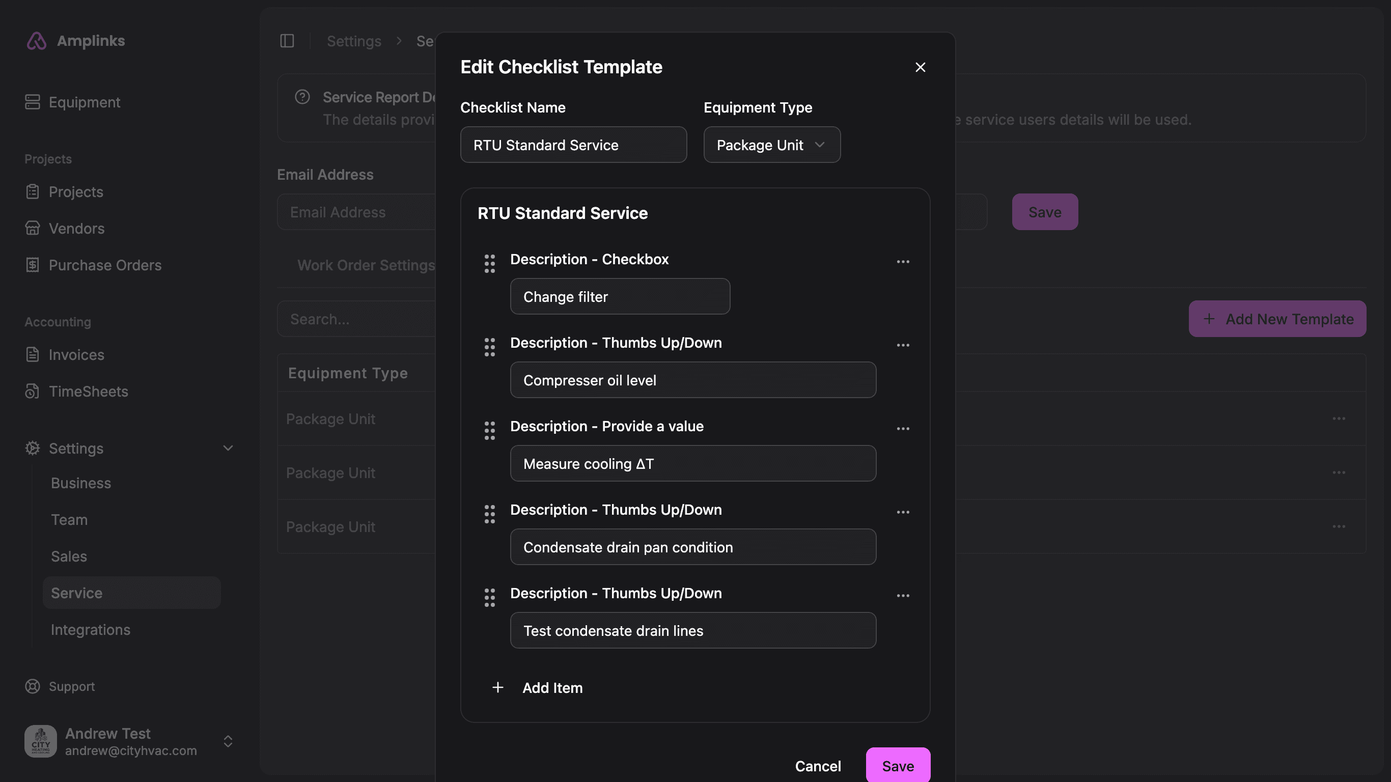 Screenshot of Amplinks checklist template feature