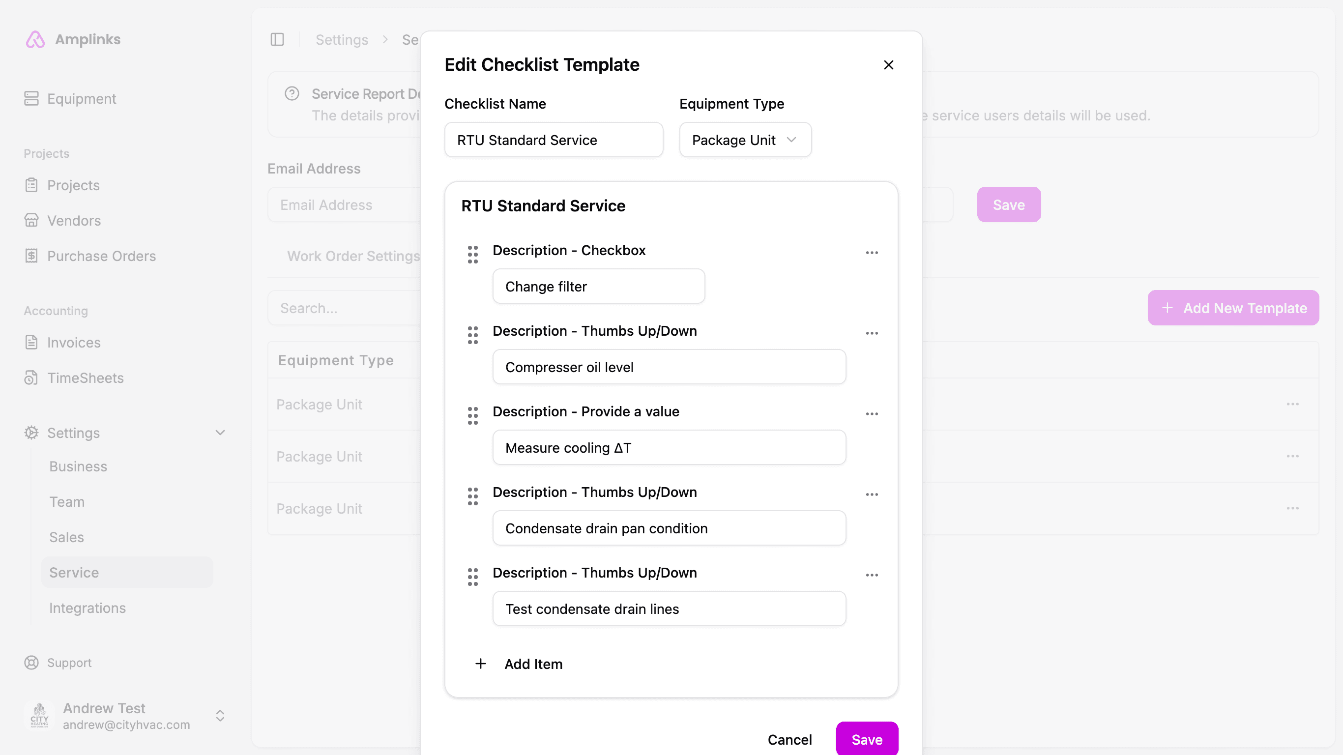 Screenshot of Amplinks checklist template feature