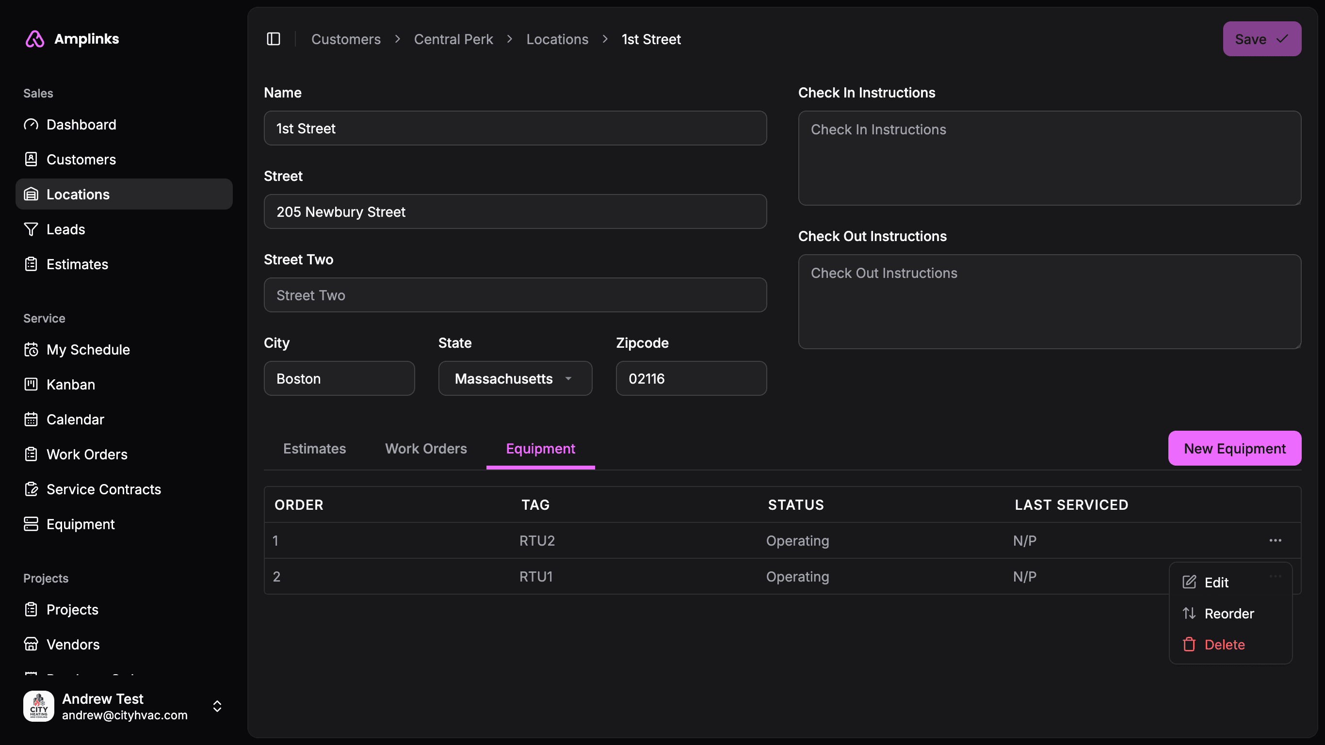 Screenshot of Amplinks customer asset management page