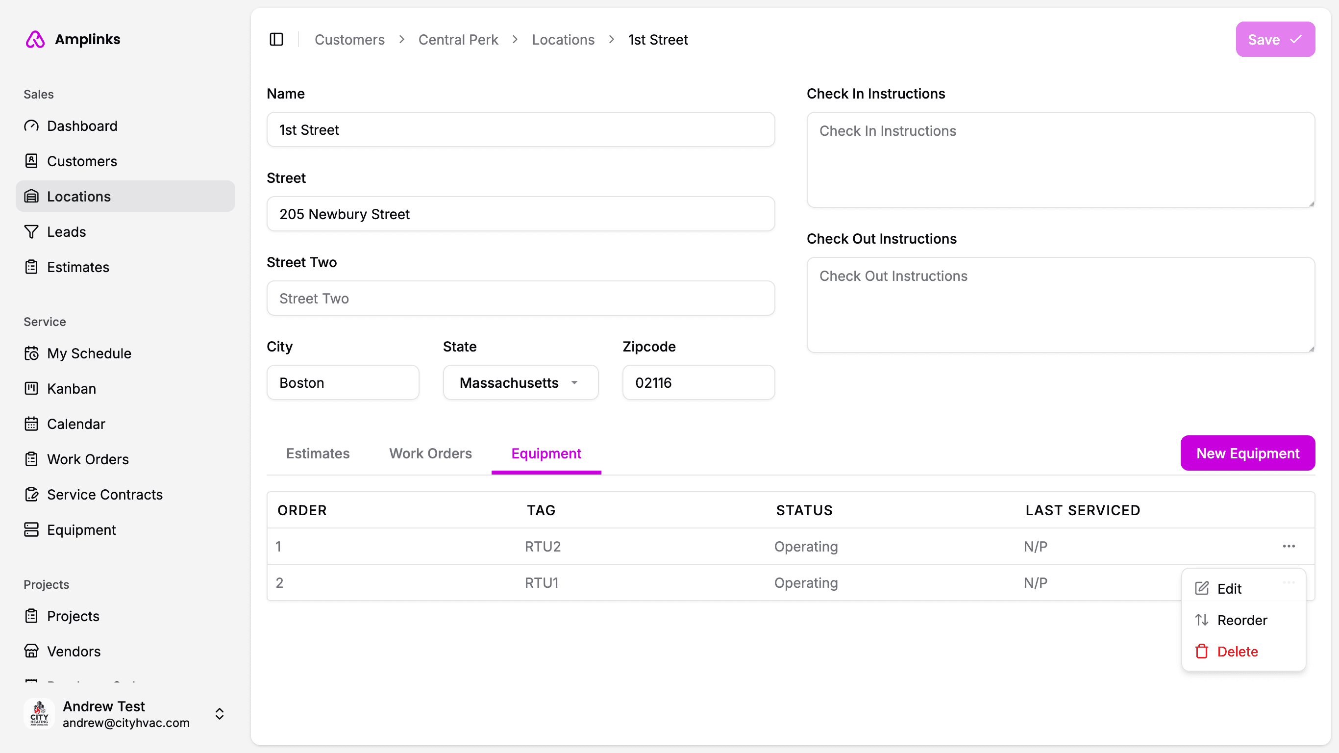 Screenshot of Amplinks customer asset management page