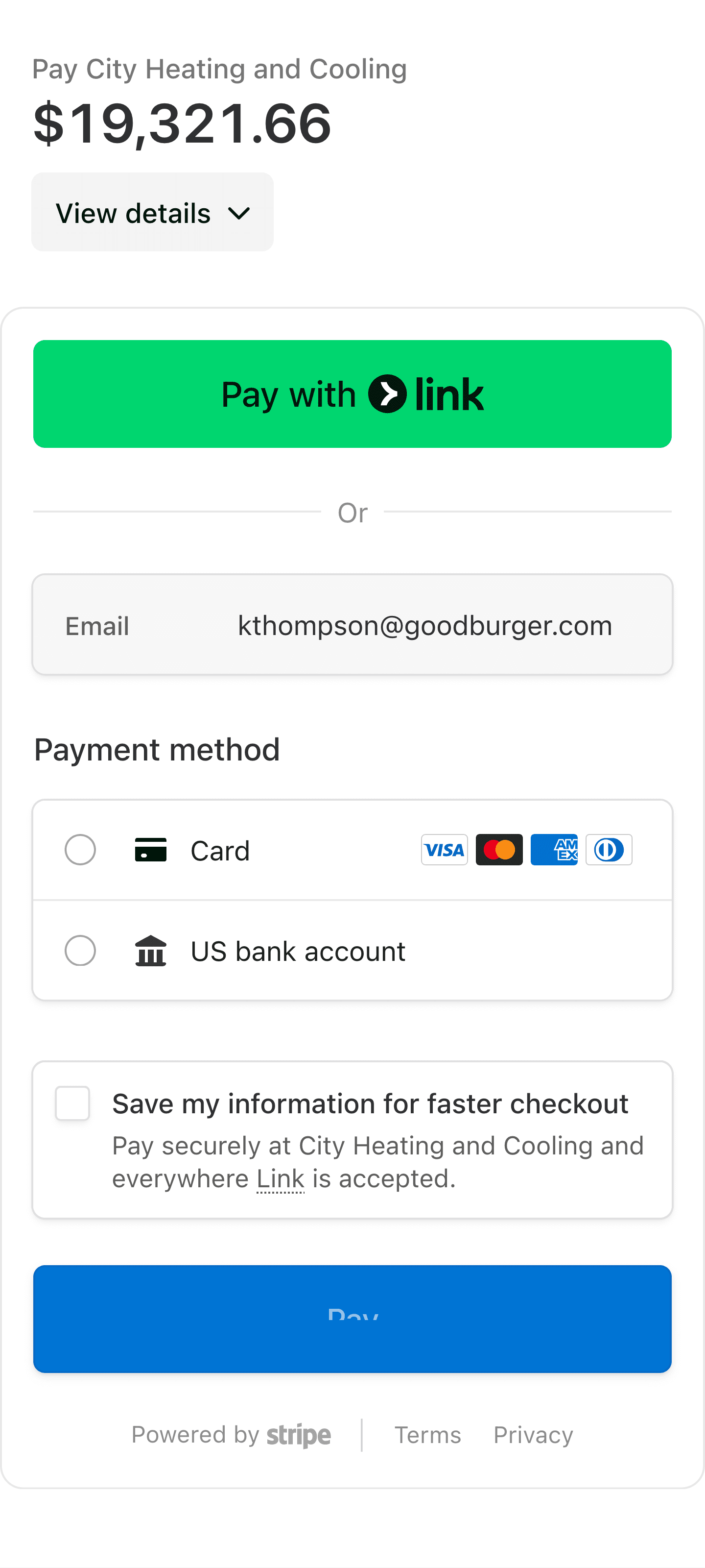 Screenshot of Amplinks invoice payment page