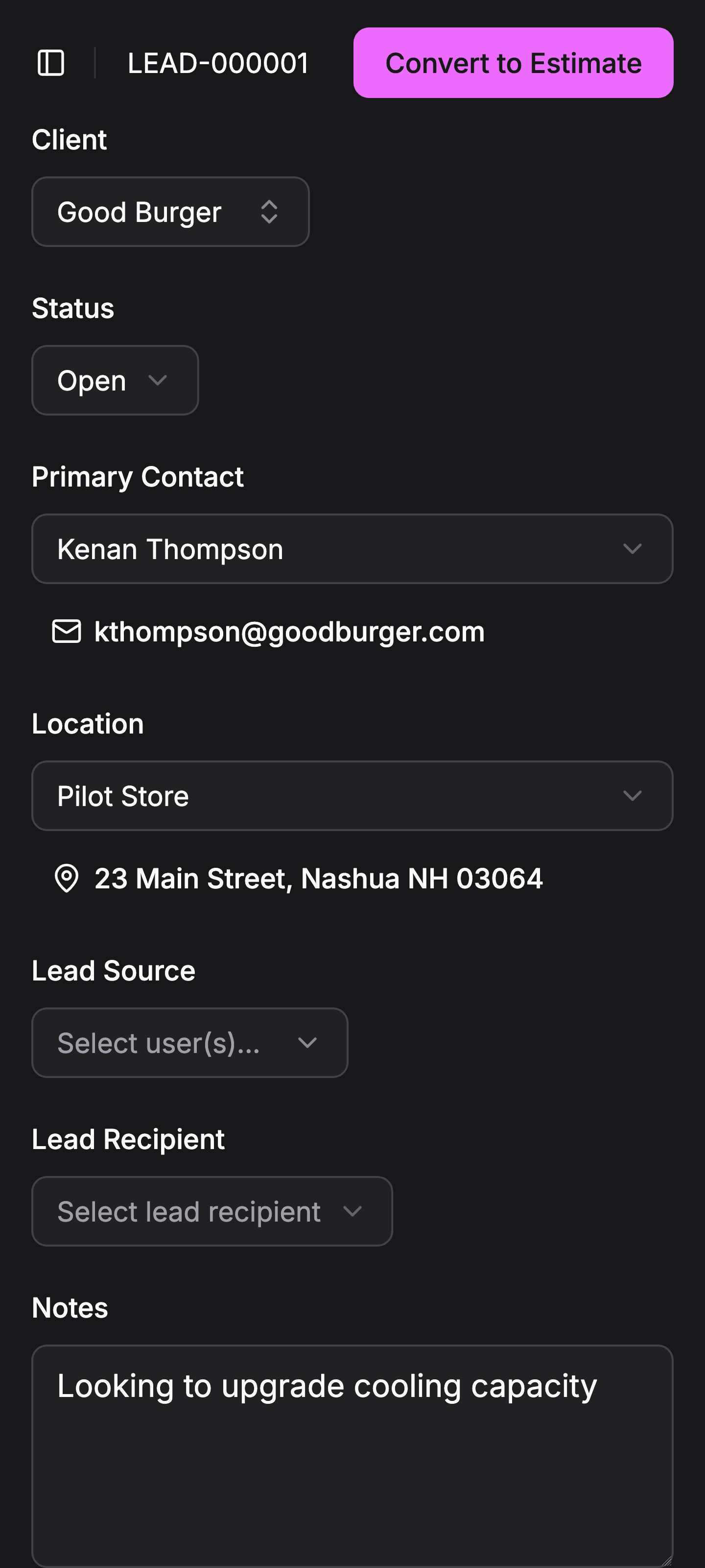 Screenshot of Amplinks Leads page