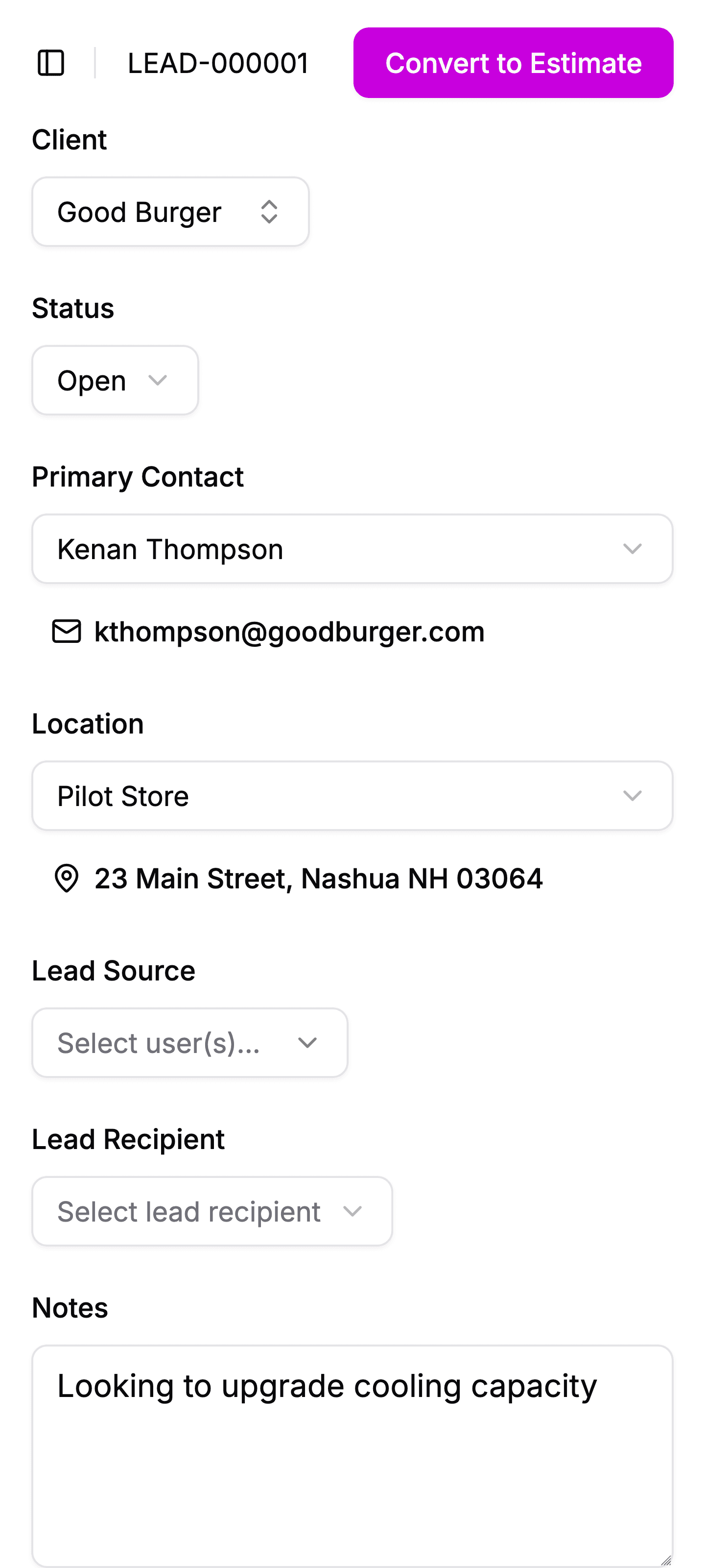 Screenshot of Amplinks Leads page