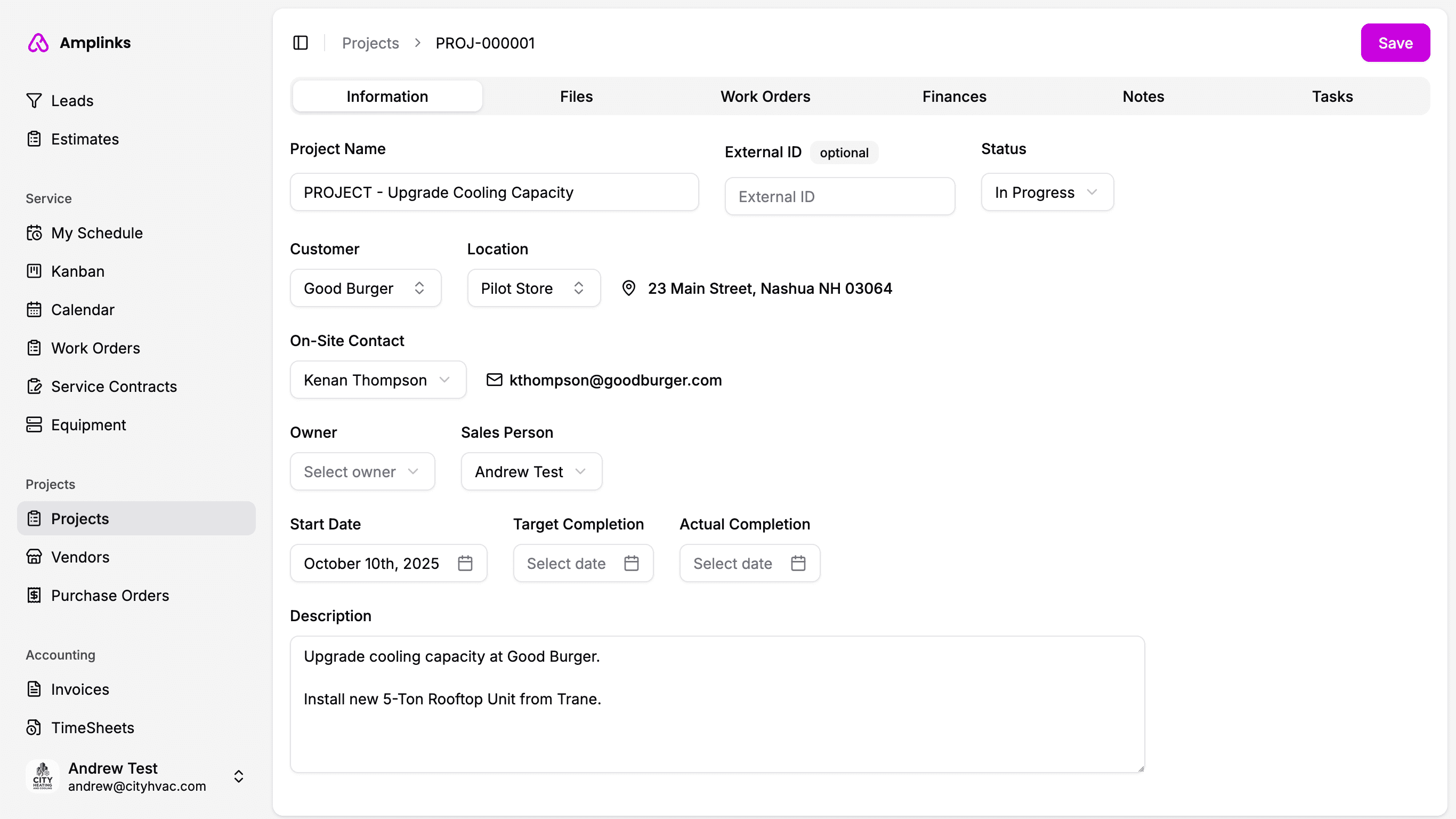 Screenshot of Amplinks project management features