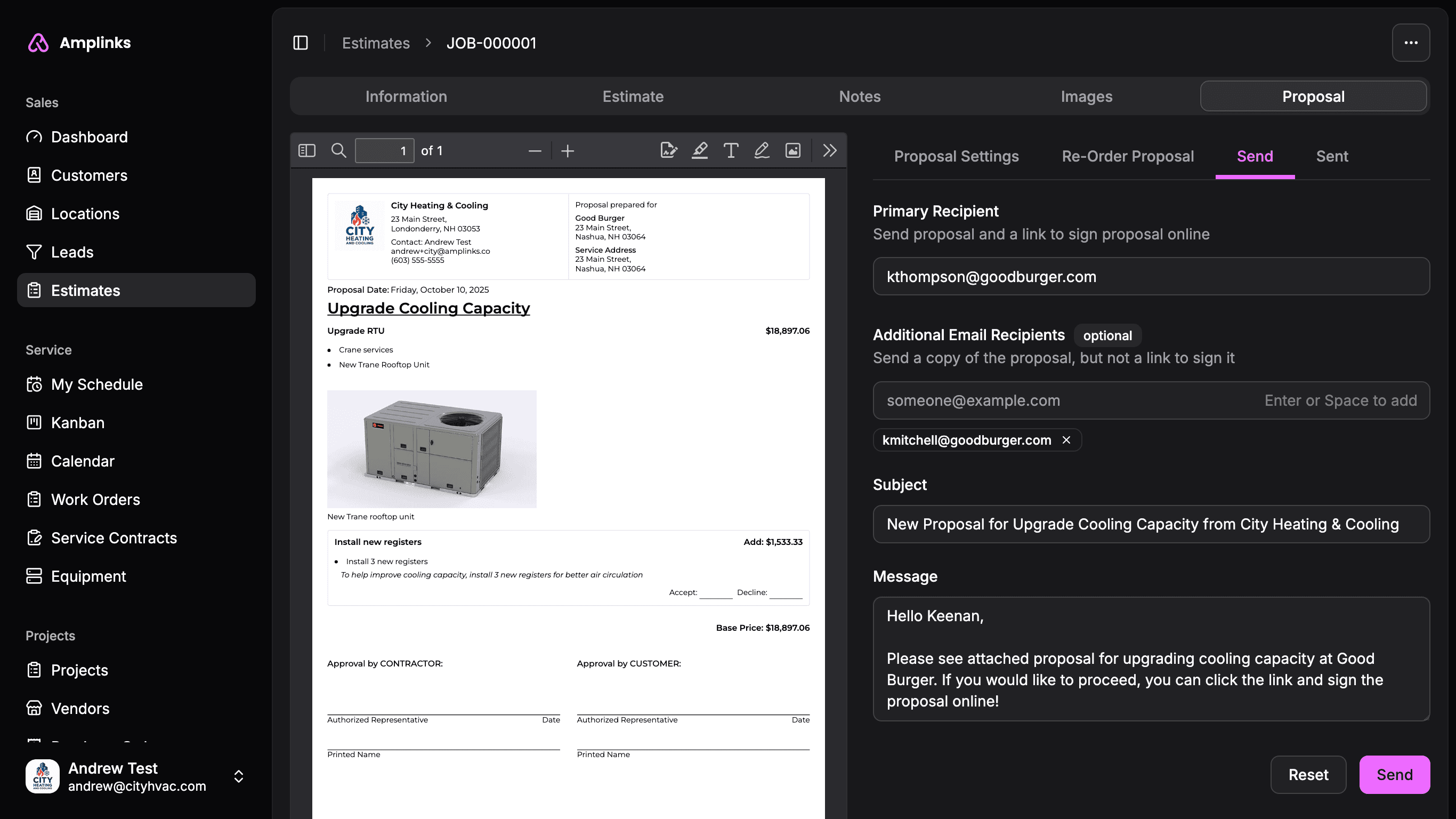 Screenshot of Amplinks Estimate builder