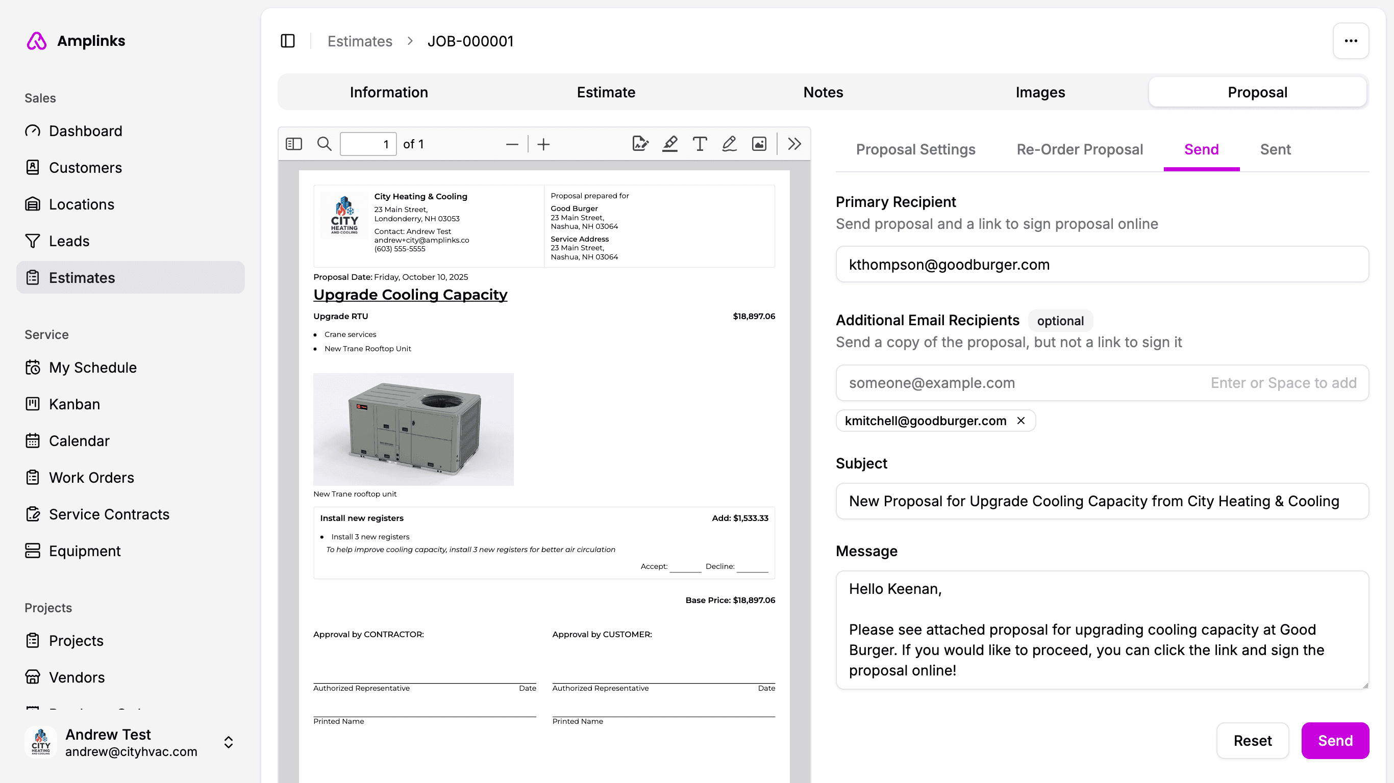 Screenshot of Amplinks Estimate builder