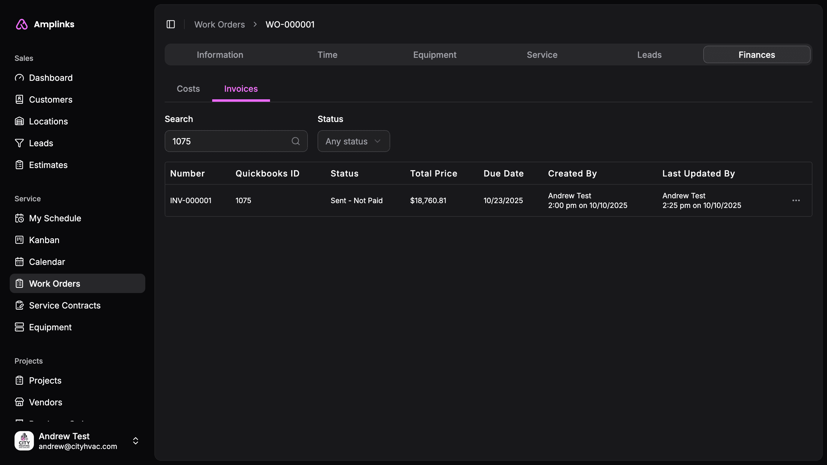 Screenshot of Amplinks accounting sync