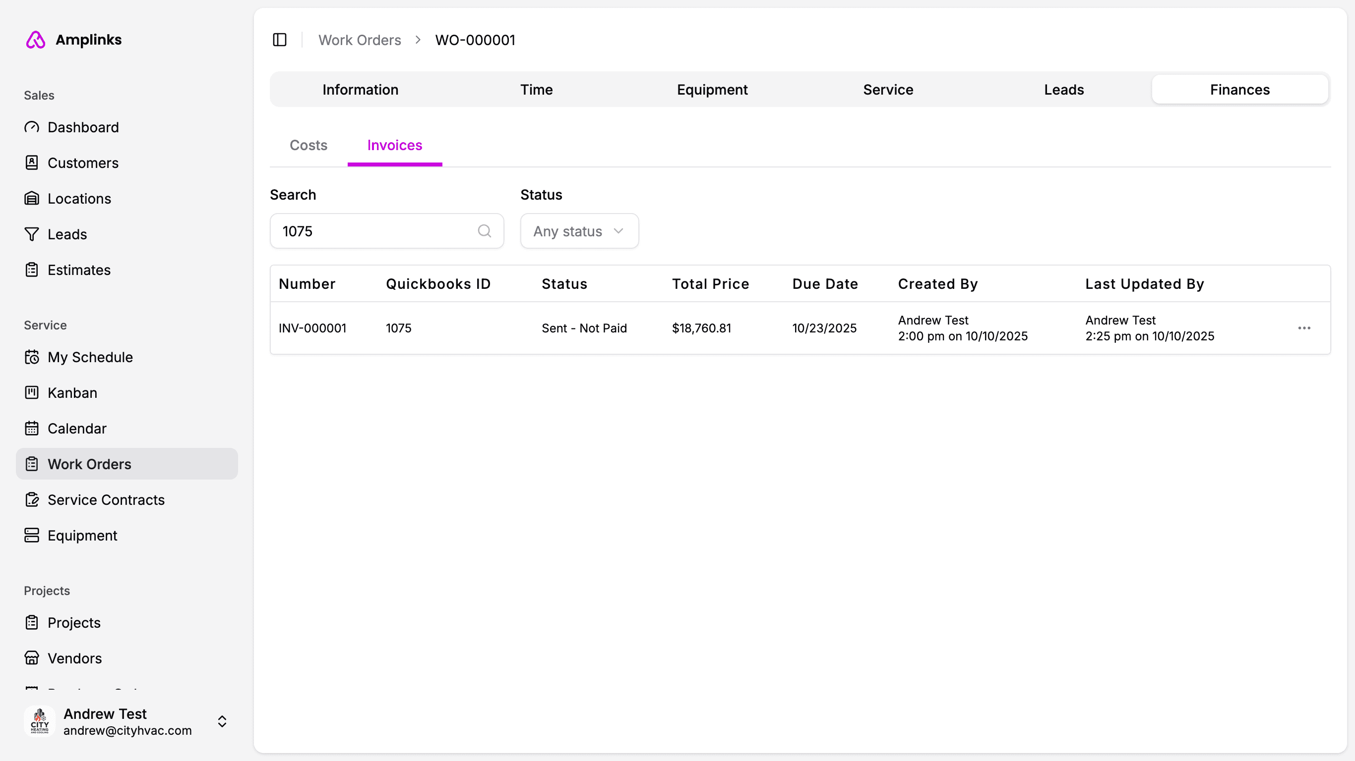 Screenshot of Amplinks accounting sync