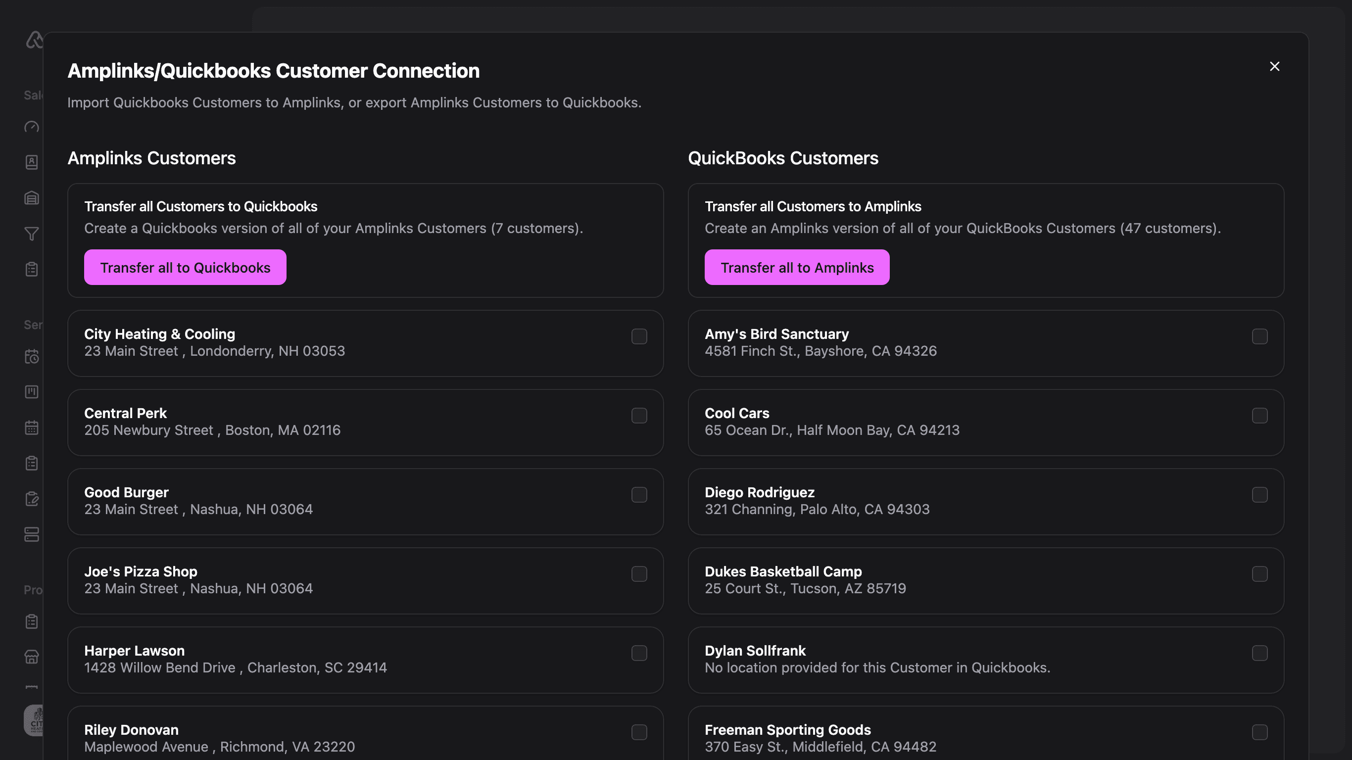 Screenshot of Amplinks sync status dashboard