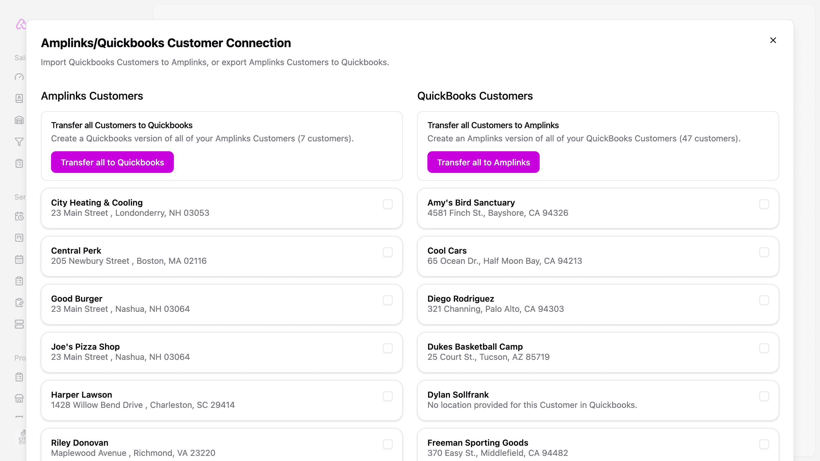 Screenshot of Amplinks sync status dashboard